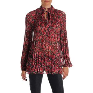 Lauren Ralph Lauren Women's Duong‎ Sheer Pleated Blouse Floral Plus Size 1X Boho
